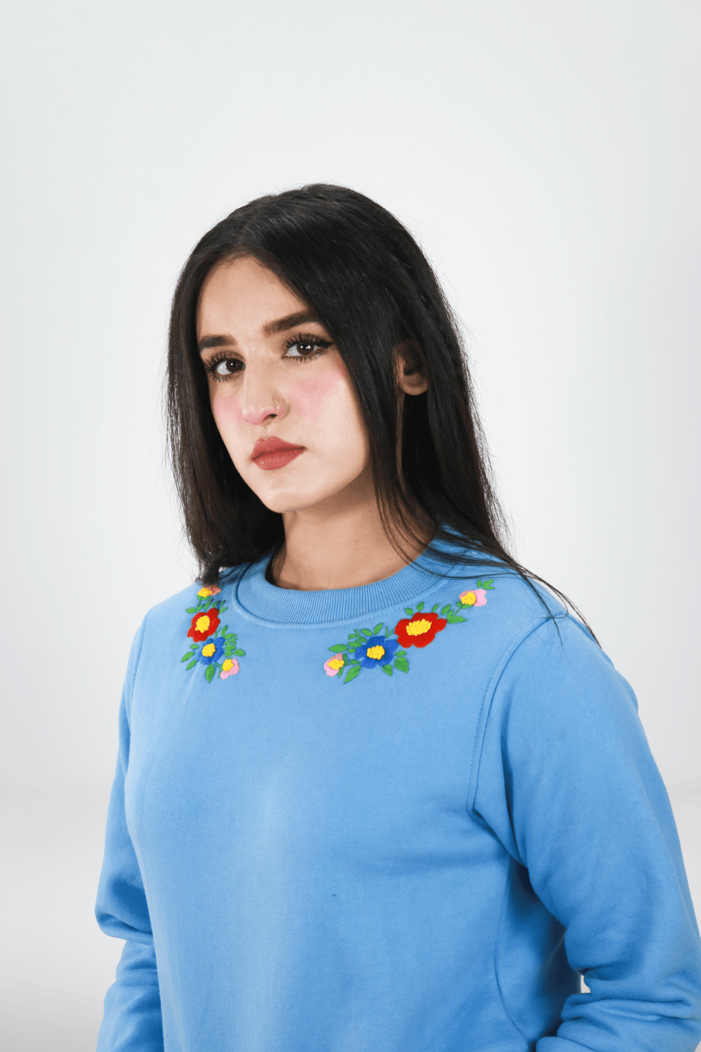 Hand Embroidered Hoodie and Trouser for Women (Sky Blue) .