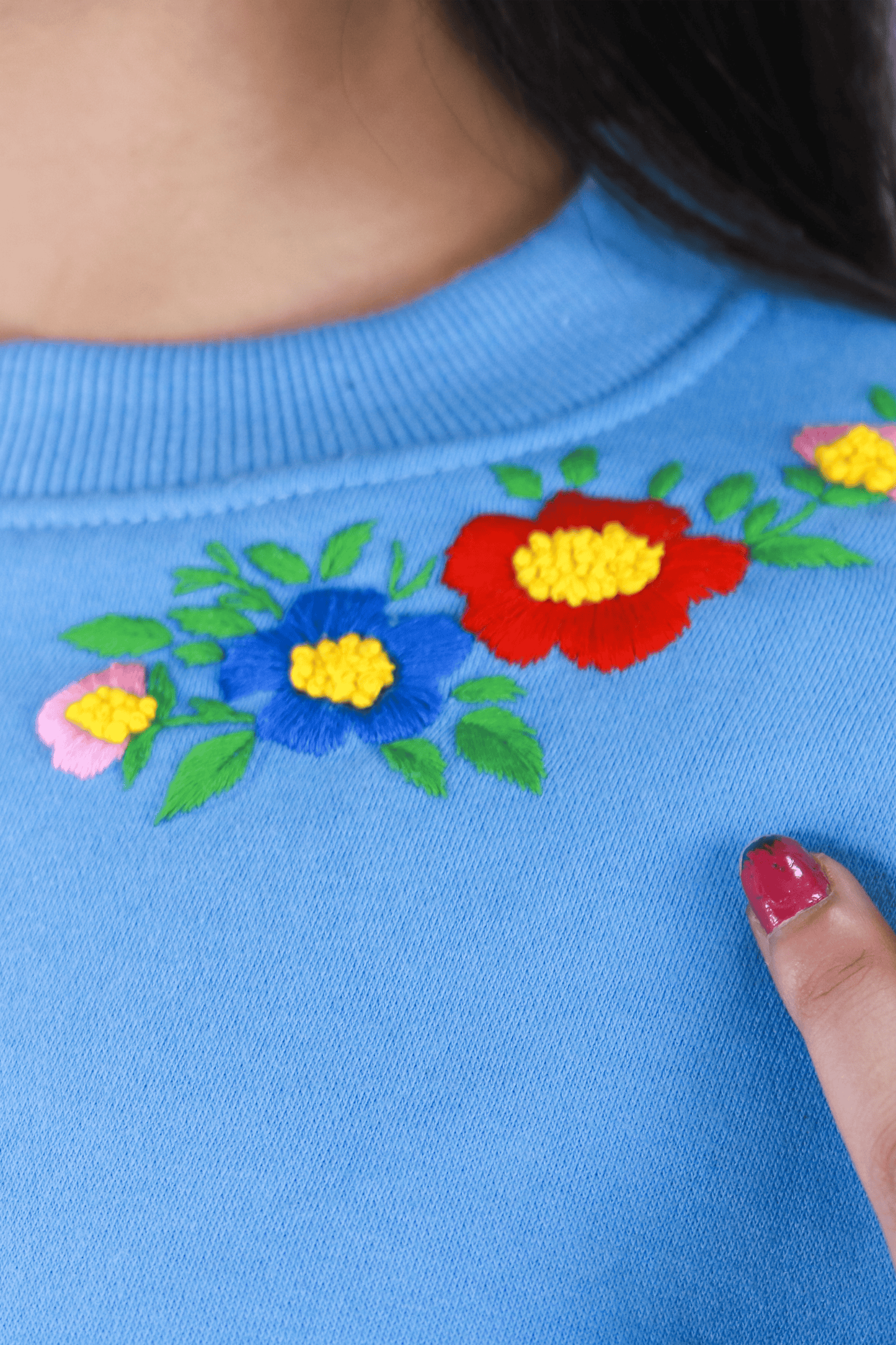Hand Embroidered Hoodie and Trouser for Women (Sky Blue) .