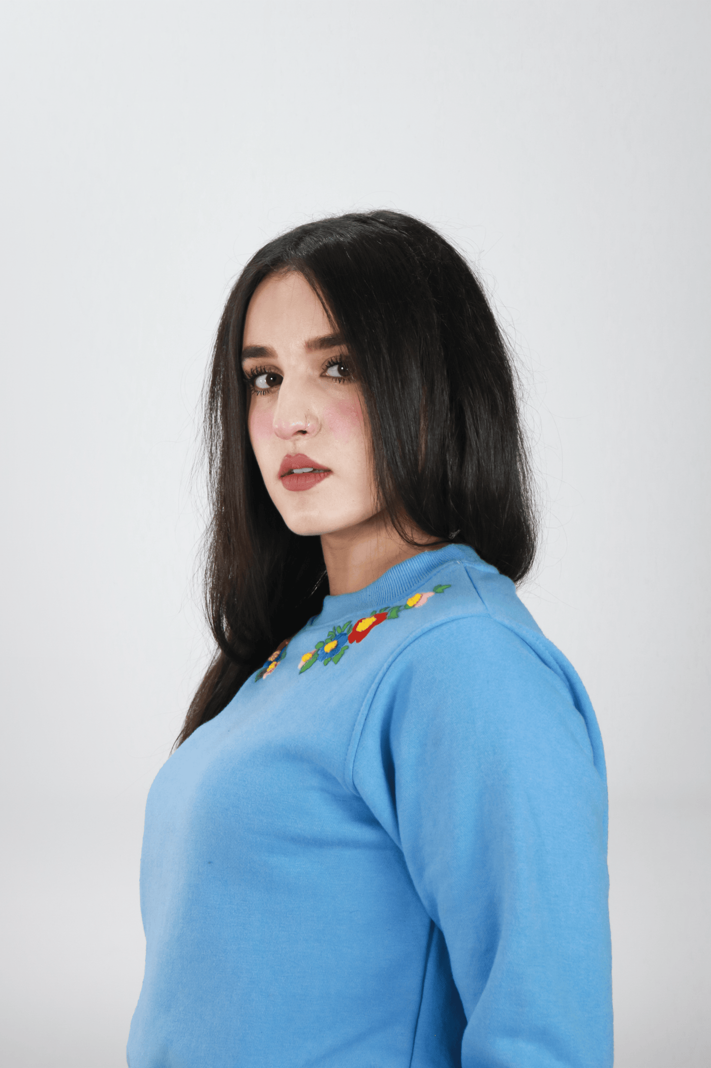 Hand Embroidered Hoodie and Trouser for Women (Sky Blue) .