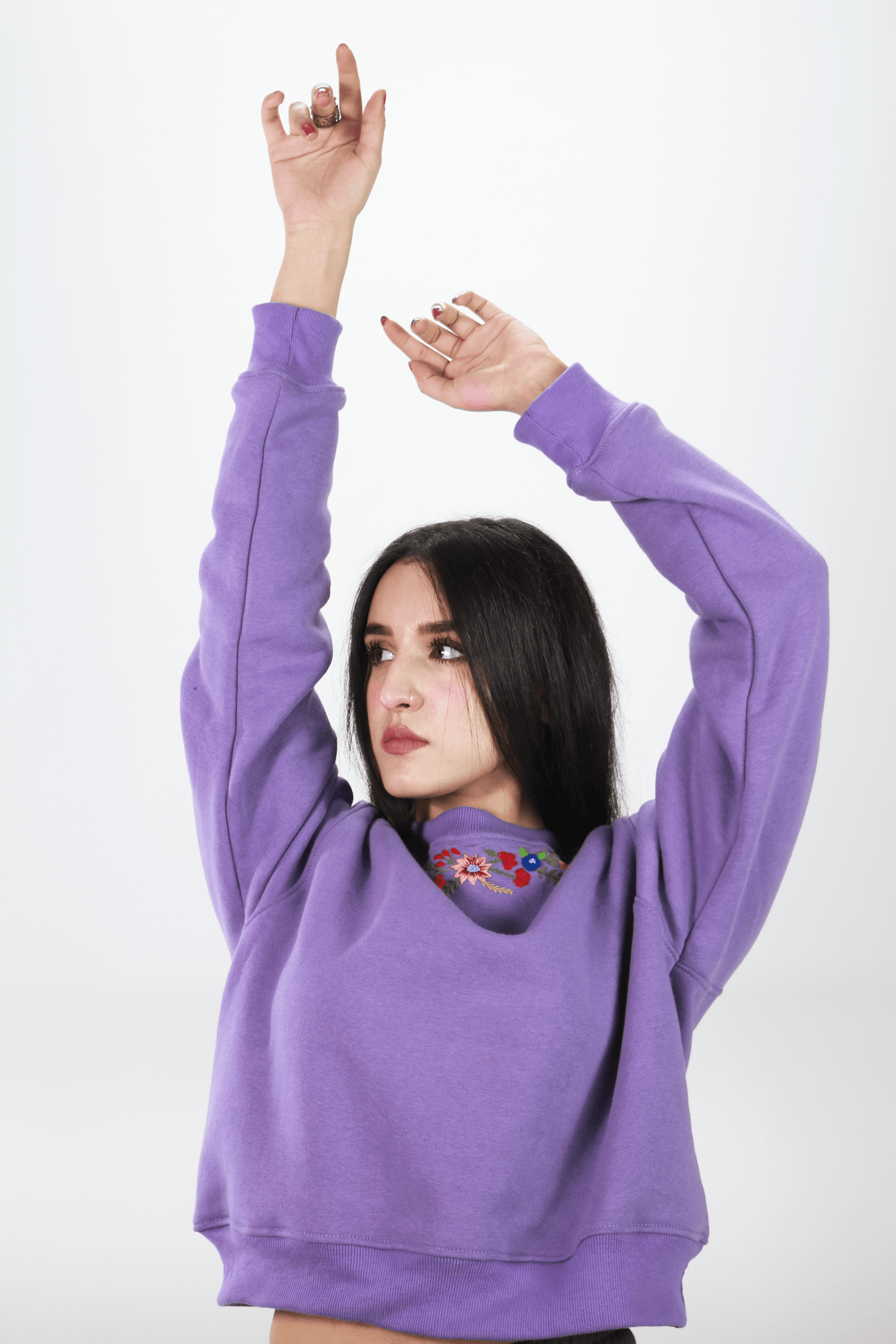 Hand Embroidered Hoodie and Trouser for Women (Purple)