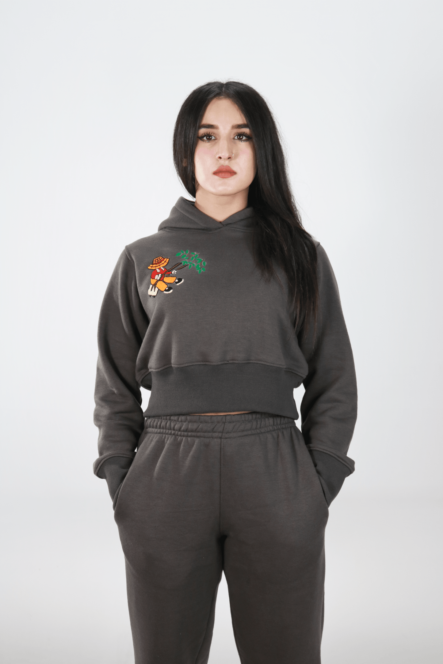 Hand Embroidered Hoodie and Trouser for Women (Grey)