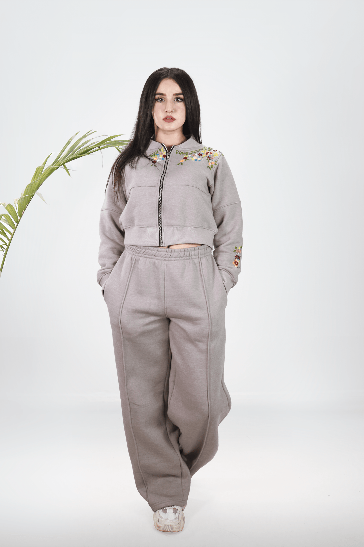 Hand Embroidered Hoodie and Trouser for Women (Silver)