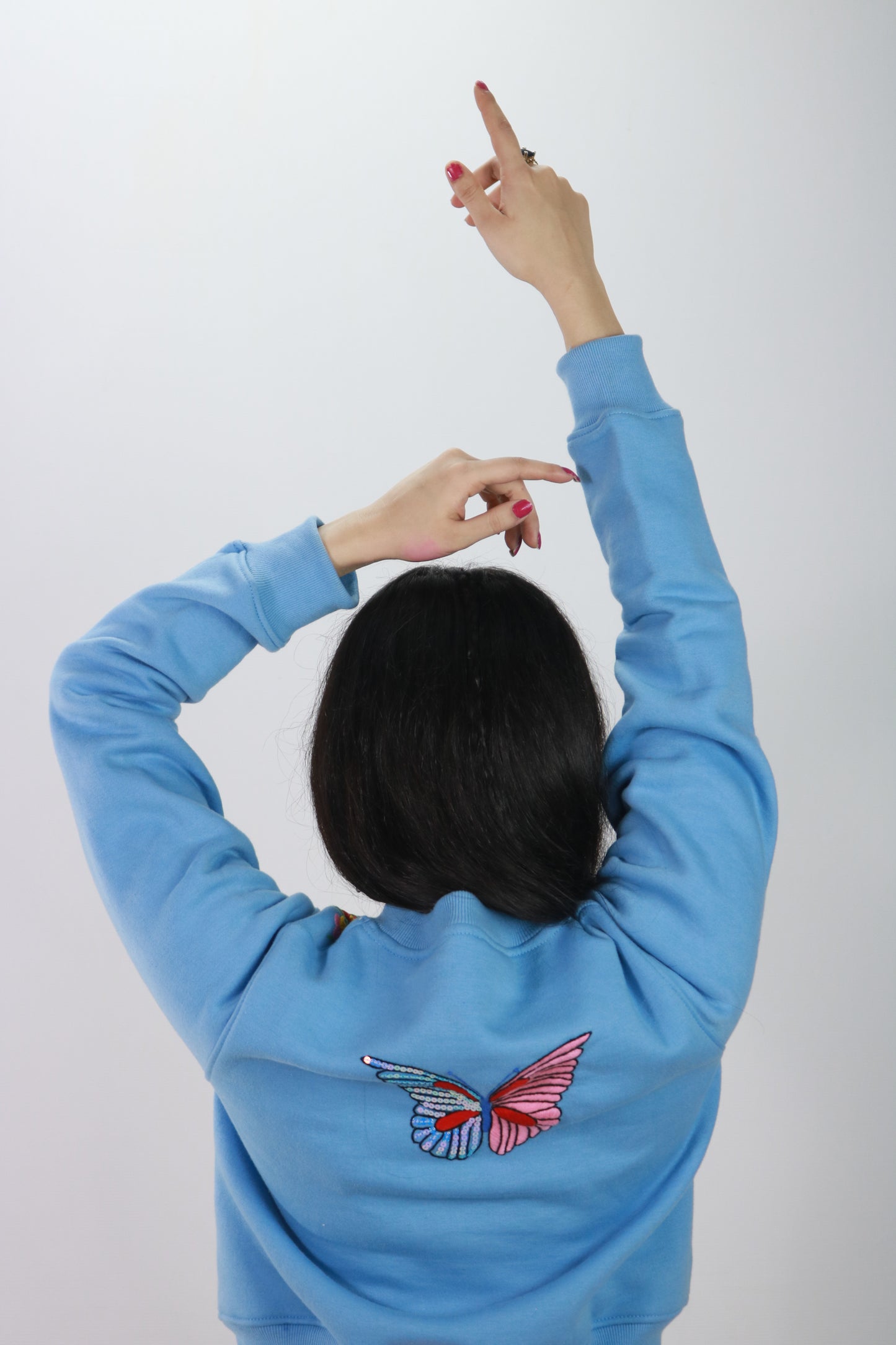 Hand Embroidered Hoodie and Trouser for Women (Sky Blue) .