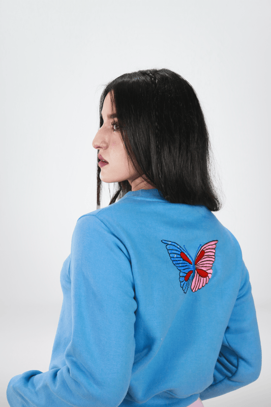 Hand Embroidered Hoodie and Trouser for Women (Sky Blue) .