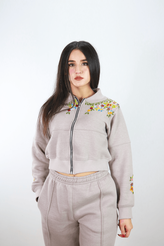 Hand Embroidered Hoodie and Trouser for Women (Silver)