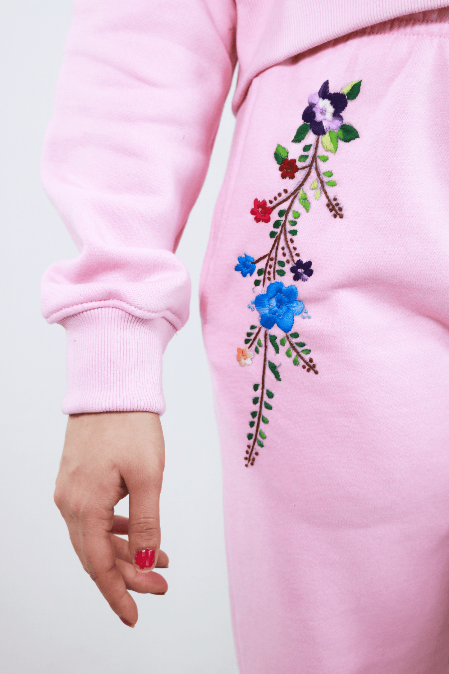 Hand Embroidered Hoodie and Trouser for Women (Pink)