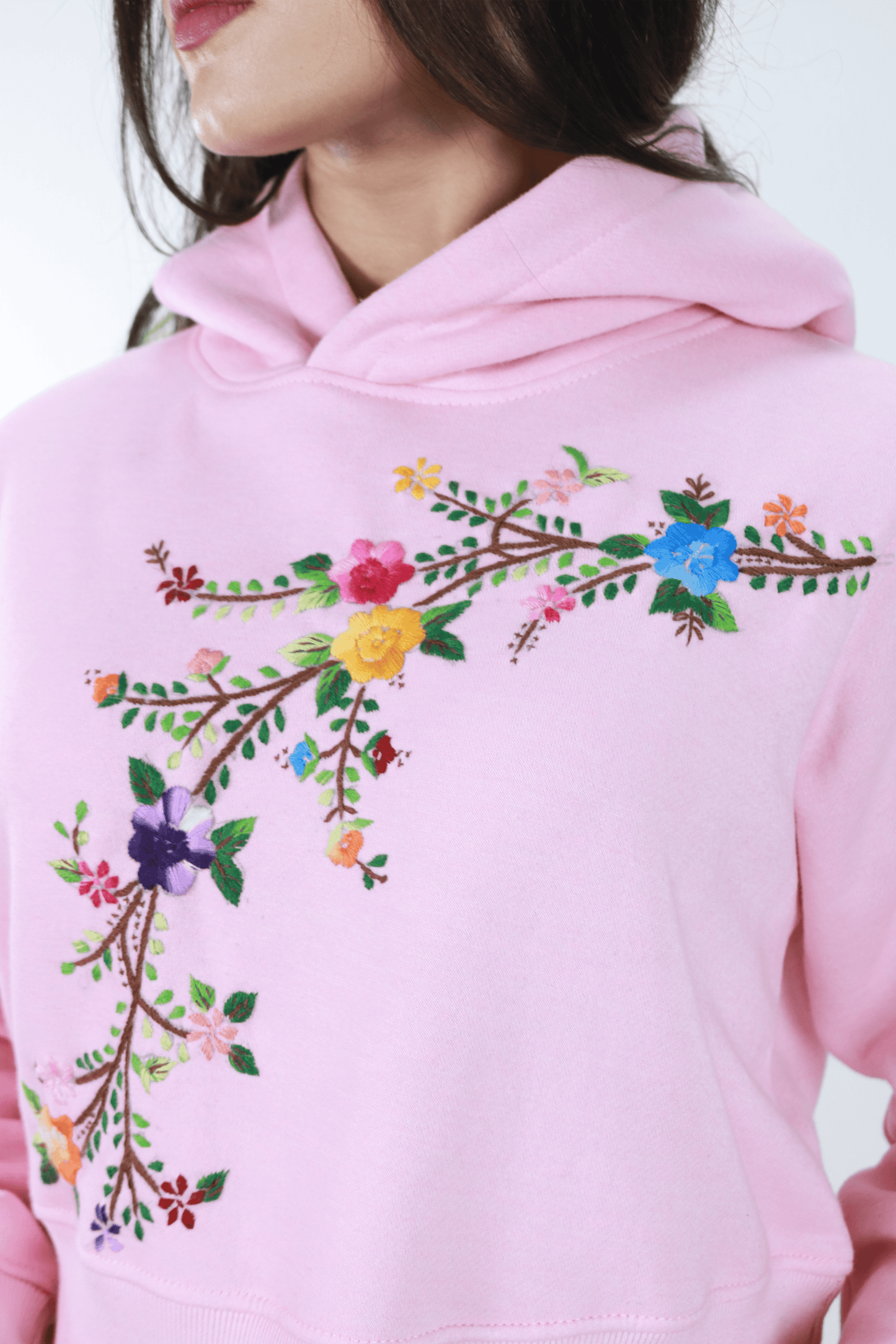 Hand Embroidered Hoodie and Trouser for Women (Pink)