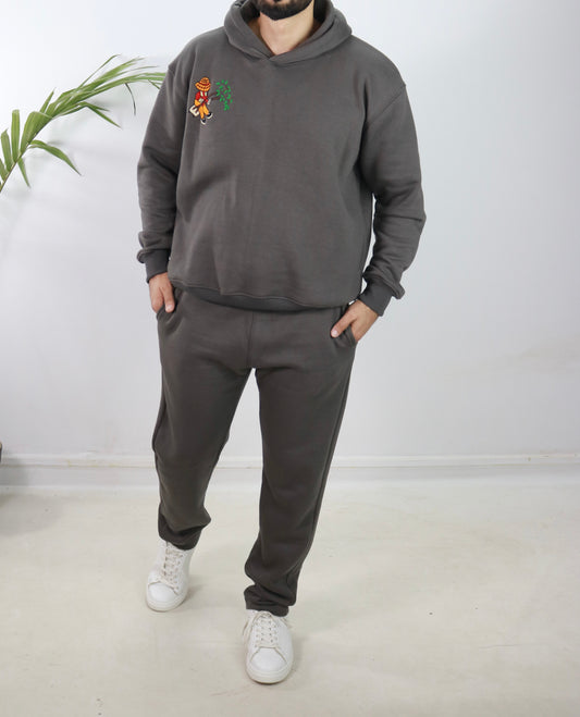 Hand Embroidered Hoodie and Trouser for men (Gray)