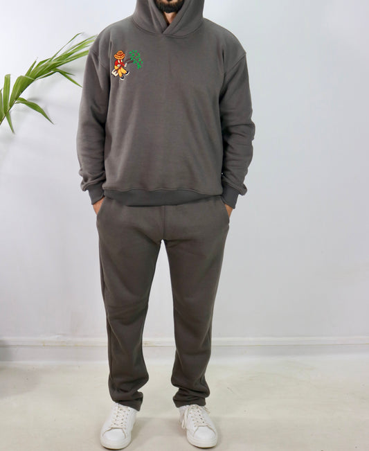 Hand Embroidered Hoodie and Trouser for men (Gray)